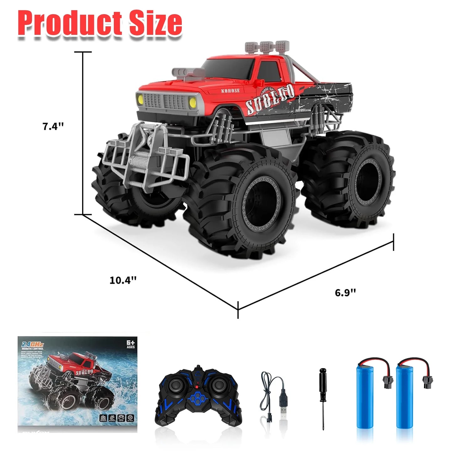 VKFVKF 1:16 Remote Control Car, RC Monster Truck Toys, RC Car for Kids, Kids RC Vehicle for Boys & Two Battery