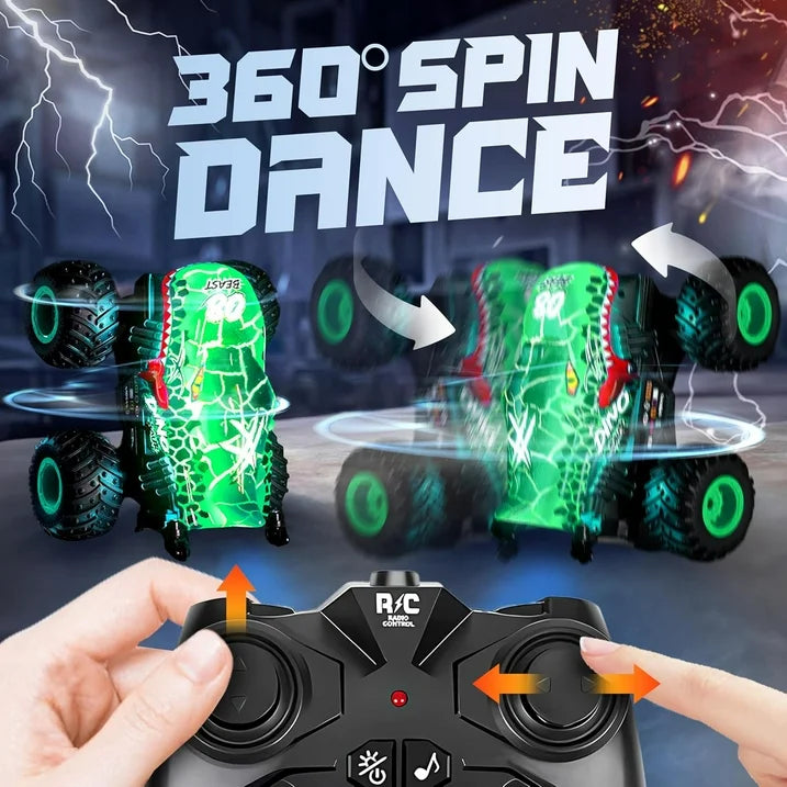 RC Monster Truck Toys, Remote Control Cars for Kids, Dinosaur RC Cars with Light & Music,Stunt, 360 Spin, Walk Upright