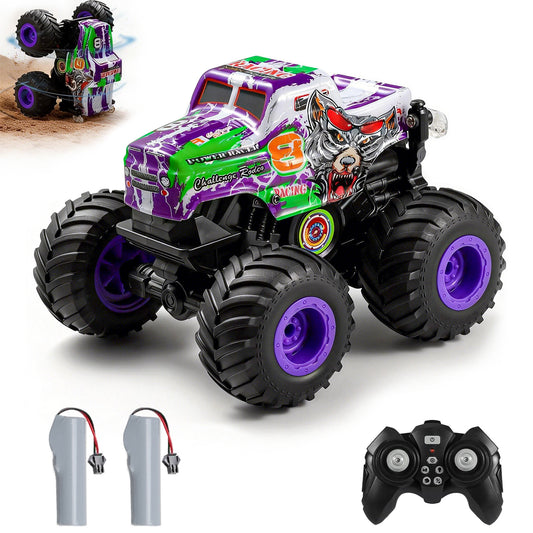VKFVKF Remote Control Monster Trucks, 4WD Off-Road Car Gifts for Boys/Girls with with Spray, Light & Sound
