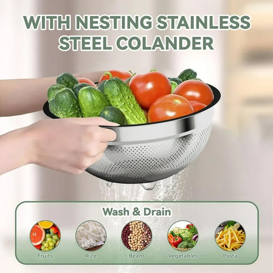 Laoyebaoho Mixing Bowls with Lids, 5 Pcs Stainless Steel Bowls Set with Graters,Salads Mixing Bowl Set with Strainer for Kitchen, Baking, Serving