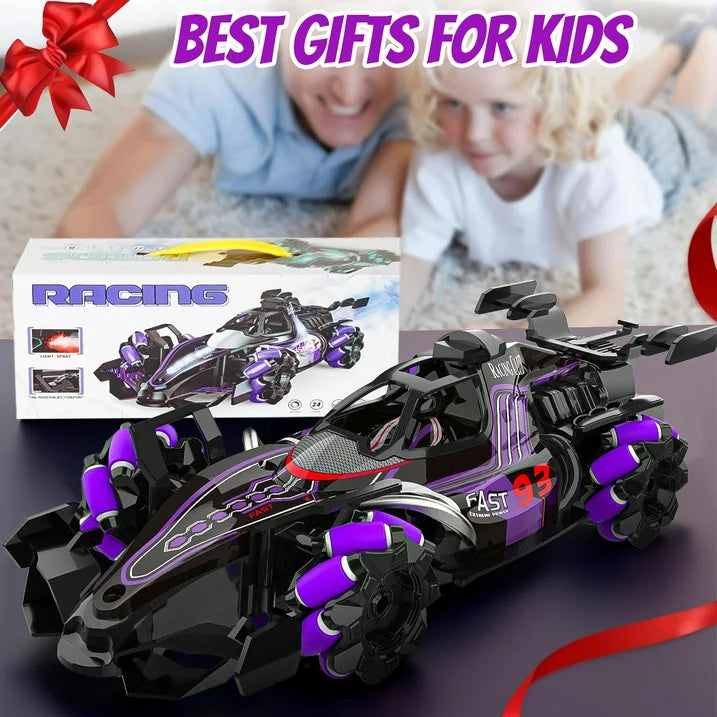 F1 Remote Control Car for Kids, 4WD 360° Rotation Drift RC Stunt Car with Light & Music & Spray , One-Click Demo