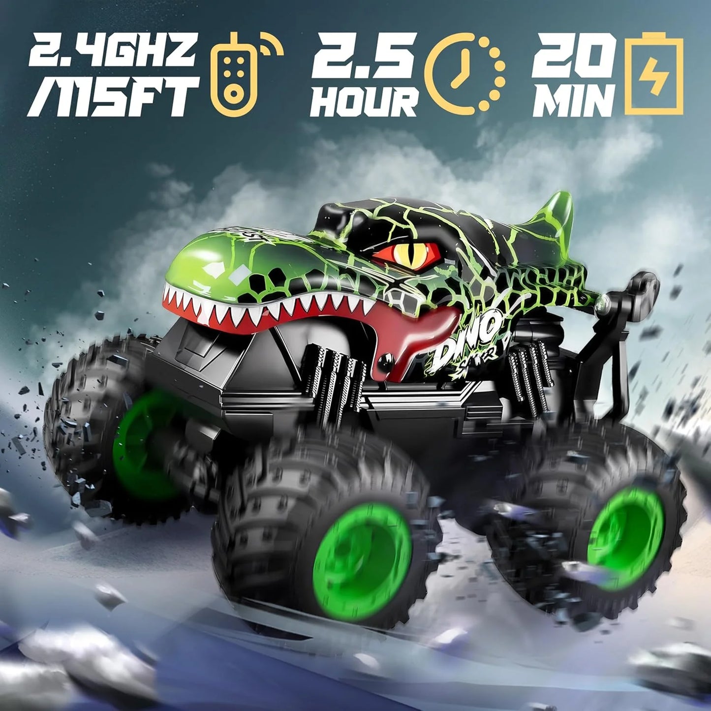 RC Monster Truck Toys, Remote Control Cars for Kids, Dinosaur RC Cars with Light & Music,Stunt, 360 Spin, Walk Upright