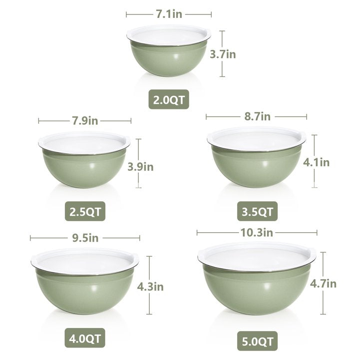 Laoyebaoho Mixing Bowls with Lids, 5 Pcs Stainless Steel Bowls for Kitchen,Great for Cooking, Baking, Serving,Green