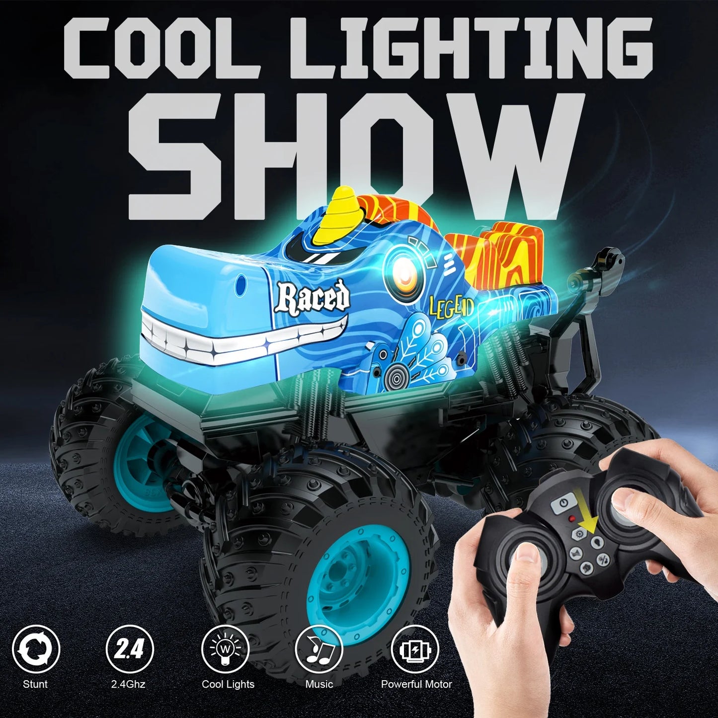 RC Monster Truck Toys, Remote Control Cars for Kids, Dinosaur RC Cars with Light & Music,Stunt, 360° Spin, Walk Upright