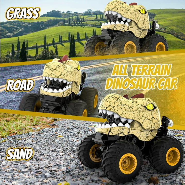Dinosaur Remote Control Cars,Monster Trucks RC Car for Kids,360° Rotating RC Stunt Car for Boys with Spray, Light & Sound
