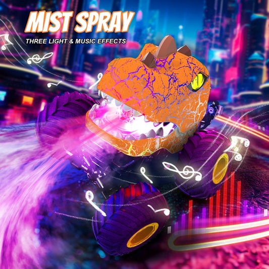 Dinosaur Toys,Remote Control Monster Trucks, 4WD Off-Road Car Gifts for Boys/Girls with with Spray, Light & Sound
