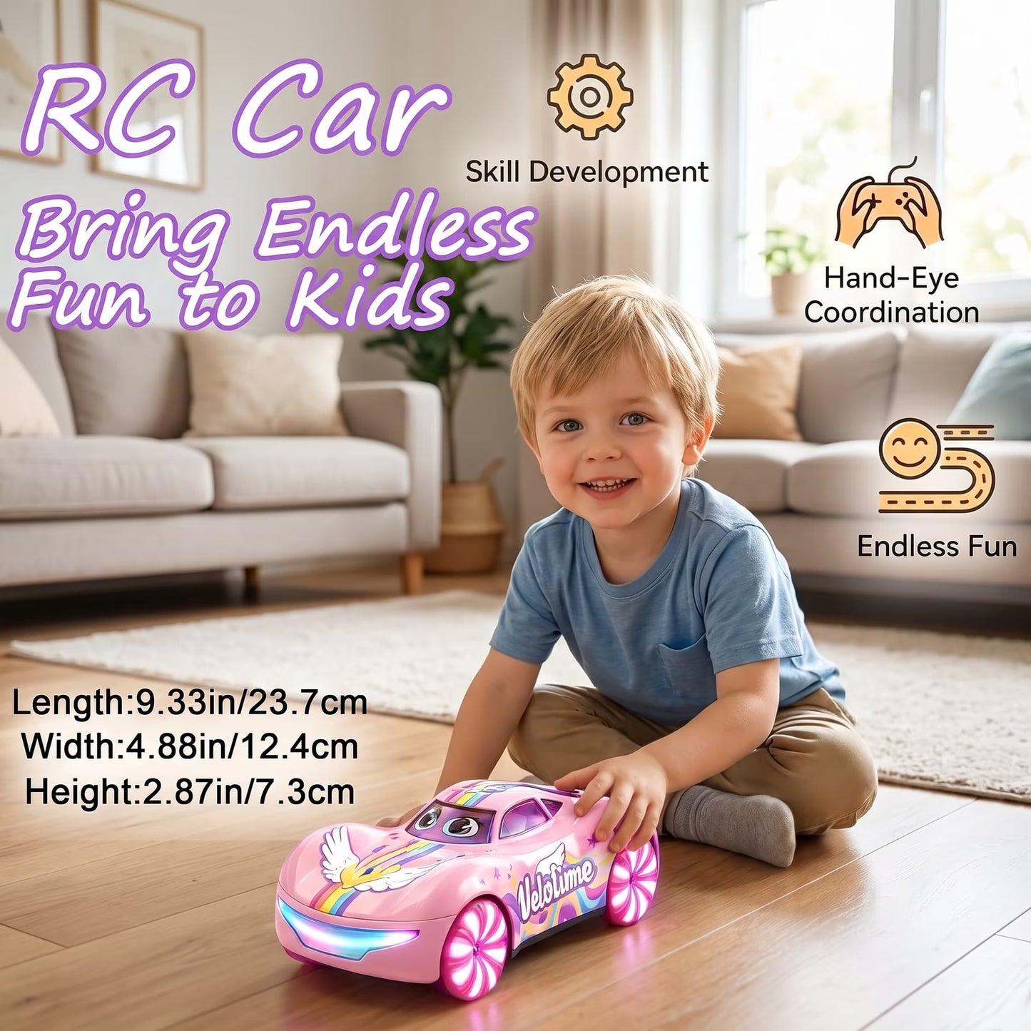 VKFVKF RC Monster Truck Toys, Remote Control Cars for Kids, 1:16 RC Cars with Light & Music, Stunt, 360° Spin, Left/Right Side Driving, Dual Spray