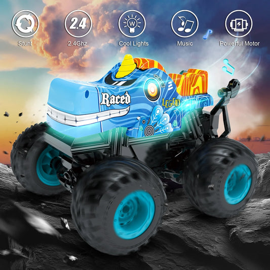 RC Monster Truck Toys, Remote Control Cars for Kids, Dinosaur RC Cars with Light & Music,Stunt, 360° Spin, Walk Upright