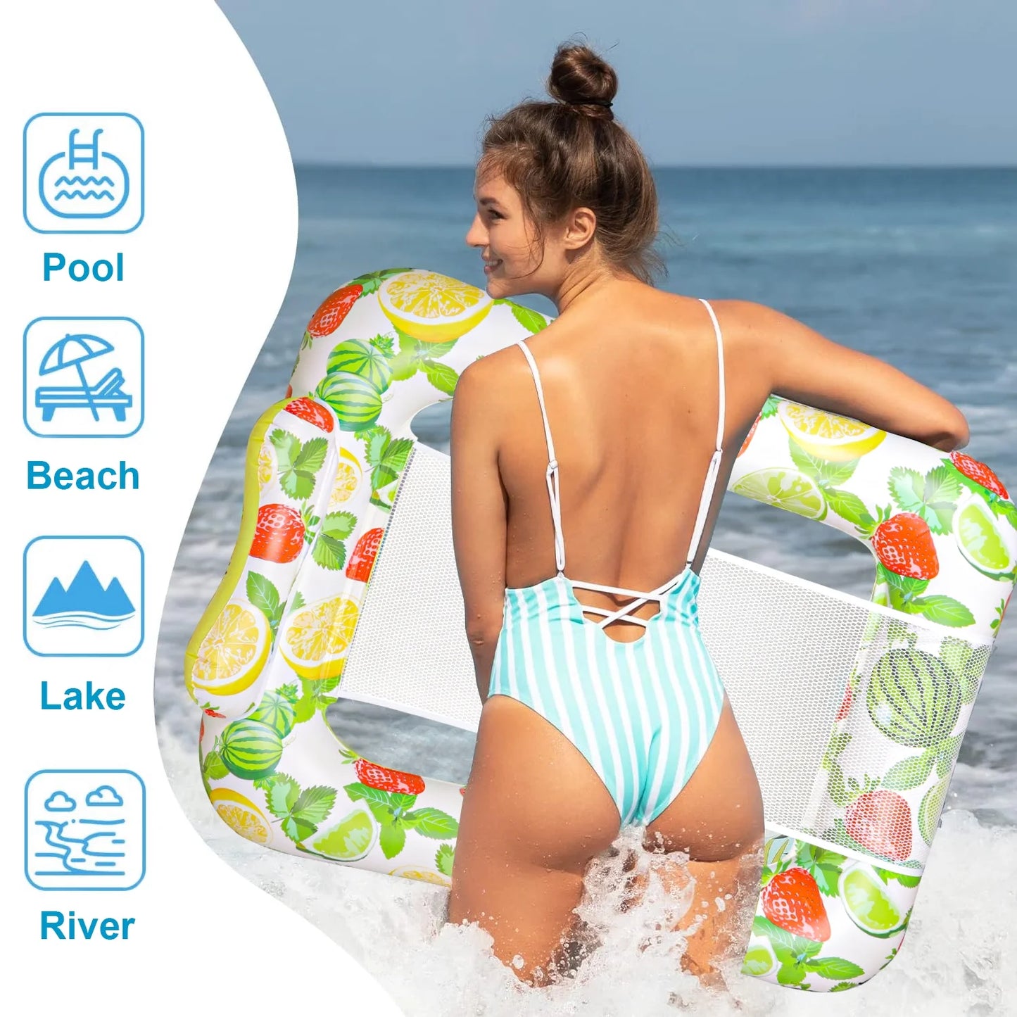 VKFVKF Inflatable Pool Floats Adult Size, Pool Float Lounge for Swimming Pool,Pool Rafts Lounge Chairs Floating for Adults Vacation Fun and Rest