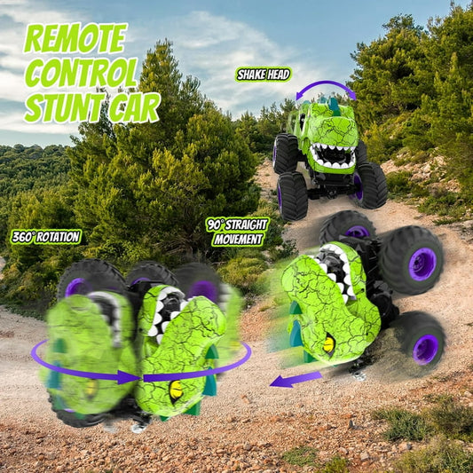 Rc Monster Trucks,Dinosaur Remote Control Car with Spray, Light & Sound,360° Rotating RC Stunt Car for Boys
