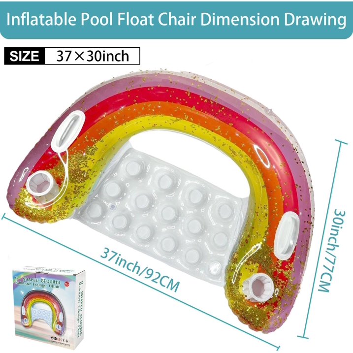 VKFVKF Inflatable Pool Float Chair, Pool Float Lounge, Floating Pool Chair with Cup Holder, Pool Toy Party Floaties for Adults