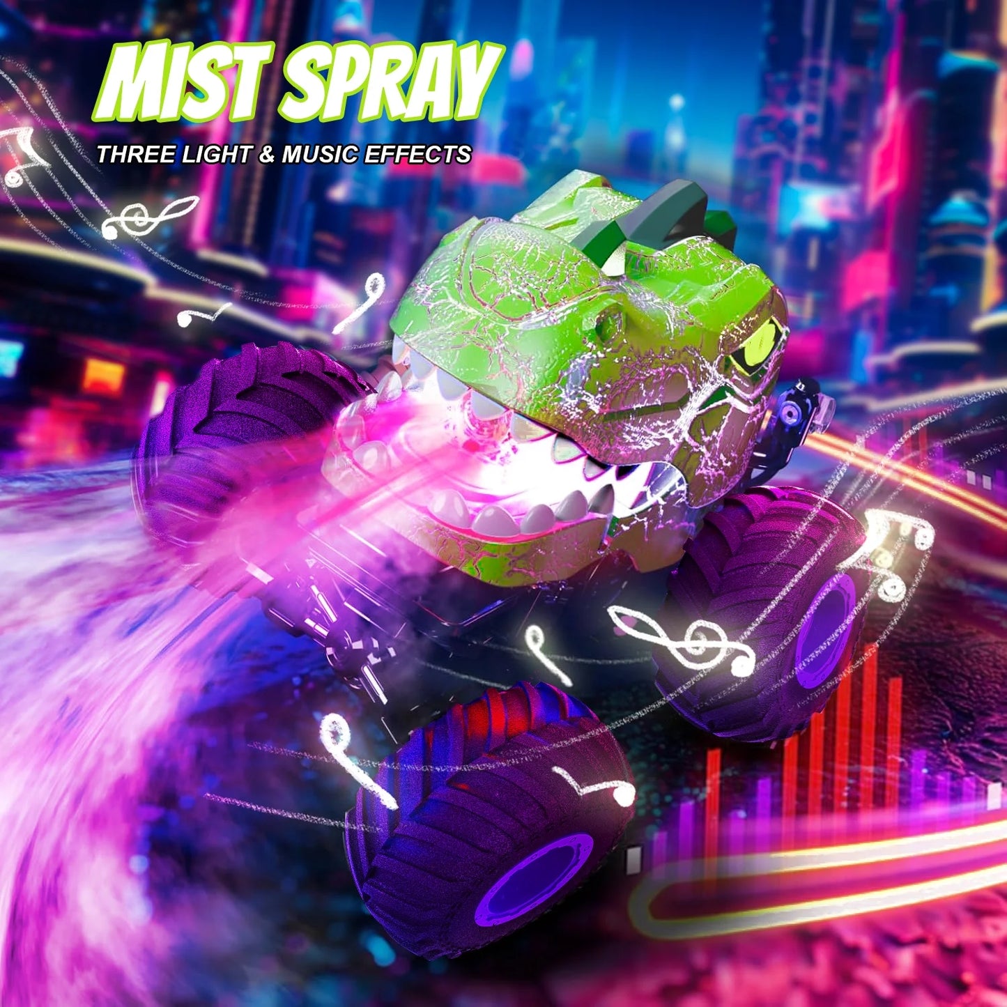 Rc Monster Trucks,Dinosaur Remote Control Car with Spray, Light & Sound,360° Rotating RC Stunt Car for Boys