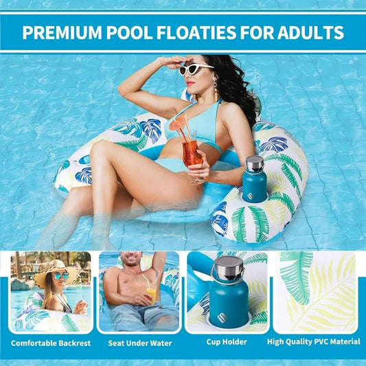 VKFVKF Inflatable Pool Float Chair,2Pack Pool Float Lounge,Pool Toy Party Floaties for Adults with Cup Holder