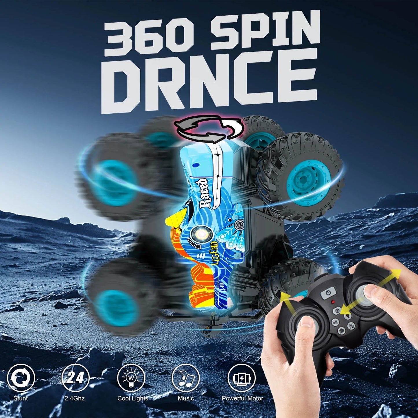 RC Monster Truck Toys, Remote Control Cars for Kids, Dinosaur RC Cars with Light & Music,Stunt, 360° Spin, Walk Upright