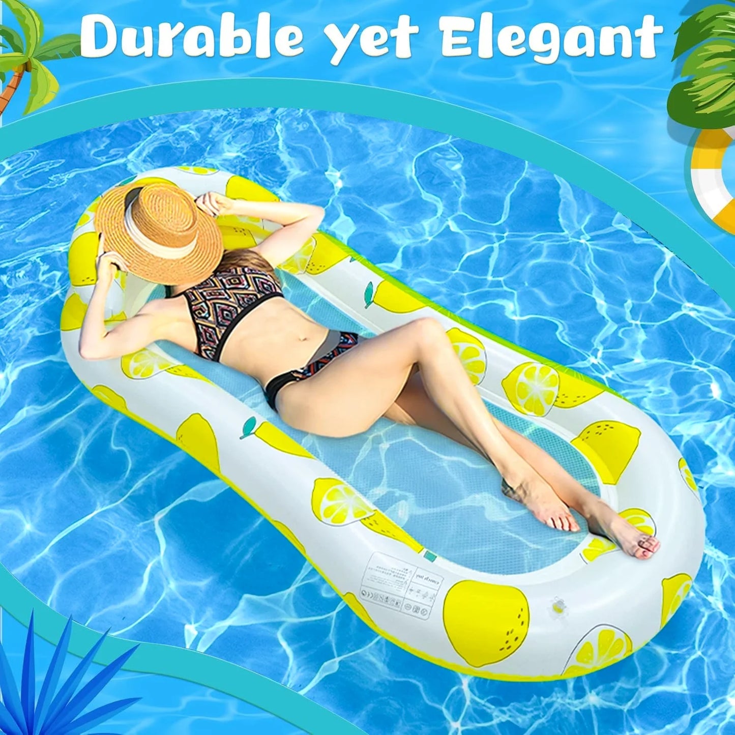VKFVKF Inflatable Pool Float Lounge, Giant Floaties Rafts for Adults Floating Lounger Sun Tanning Floats Cool Water Floaty
