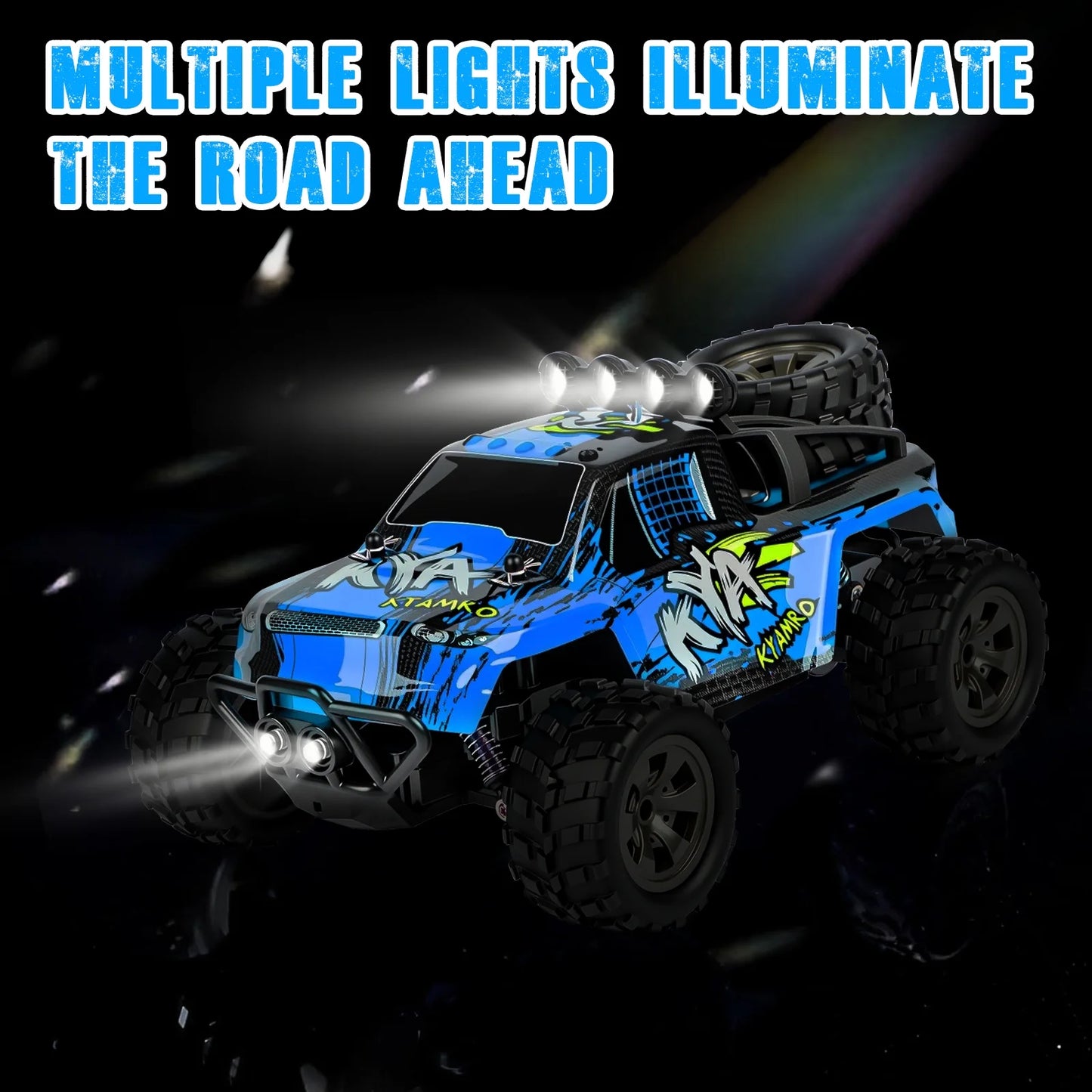 VKFVKF Remote Control Car, RC Car for Kids, RC Monster Truck with Lights & Headlights,All Terrain Off Road Vehicle, Gift for Boys/Girls Age 4+