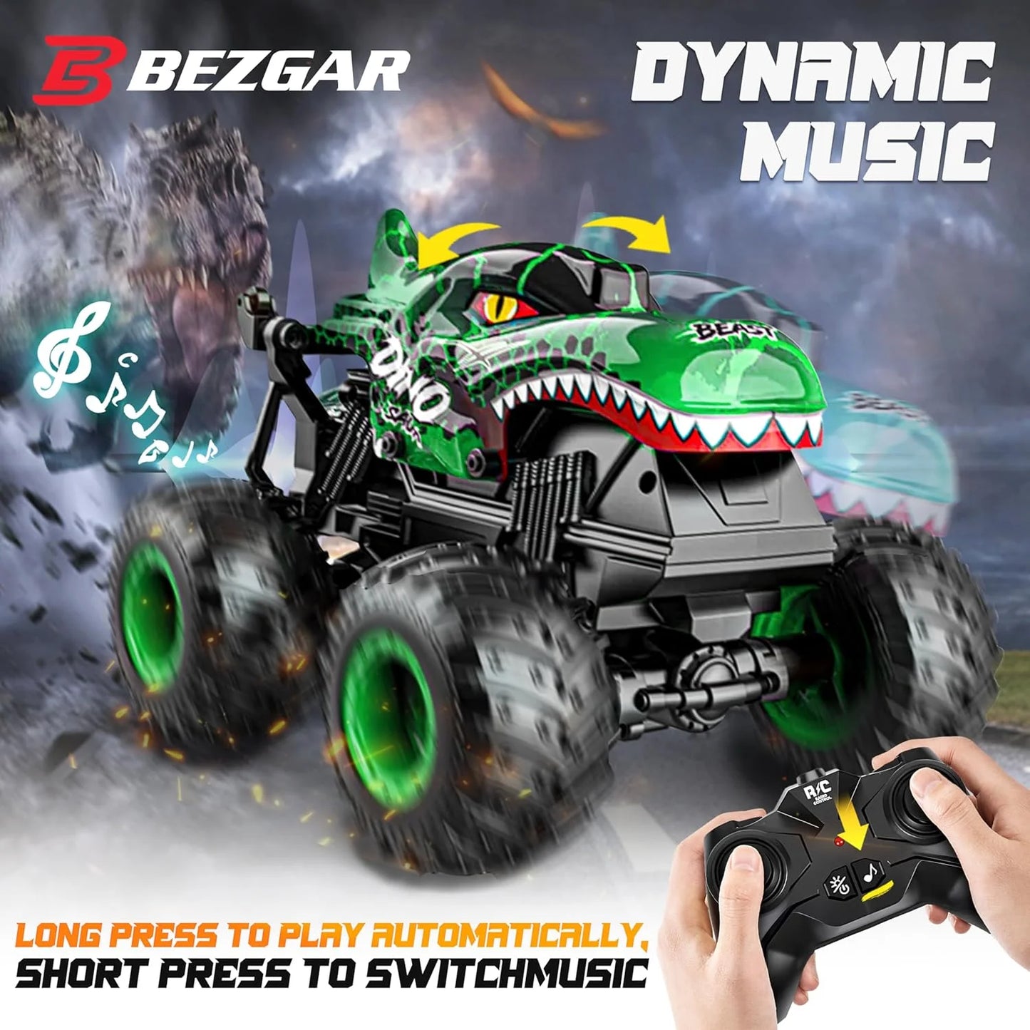RC Monster Truck Toys, Remote Control Cars for Kids, Dinosaur RC Cars with Light & Music,Stunt, 360 Spin, Walk Upright