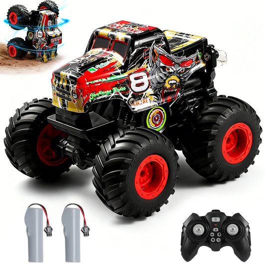 VKFVKF Rc Monster Trucks,Remote Control Car with Spray, Light & Sound,360° Rotating RC Stunt Car for Boys