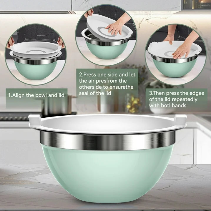 Laoyebaoho Stainless Steel Mixing Bowls Set of 5, Mixing Bowls with Lids,Morandi Color Bowls for Kitchen,Great for Cooking, Baking, Serving