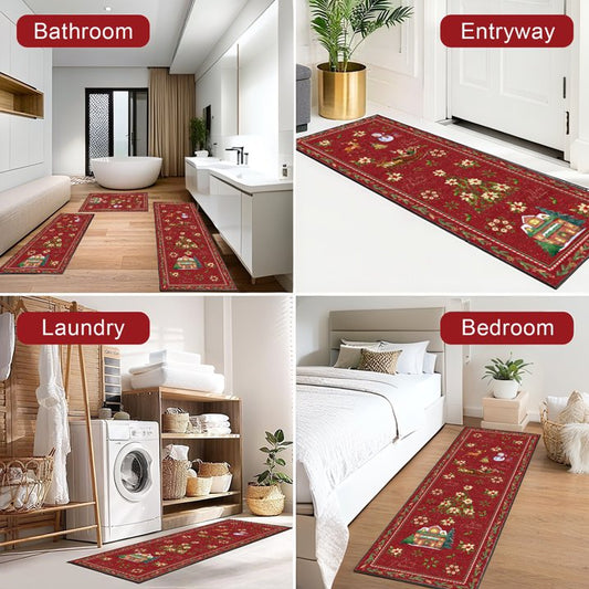 Laoyebaoho Christmas Kitchen Rugs Sets of 3, Kitchen Mats ,Bohemian Machine Washable Rugs Mats
