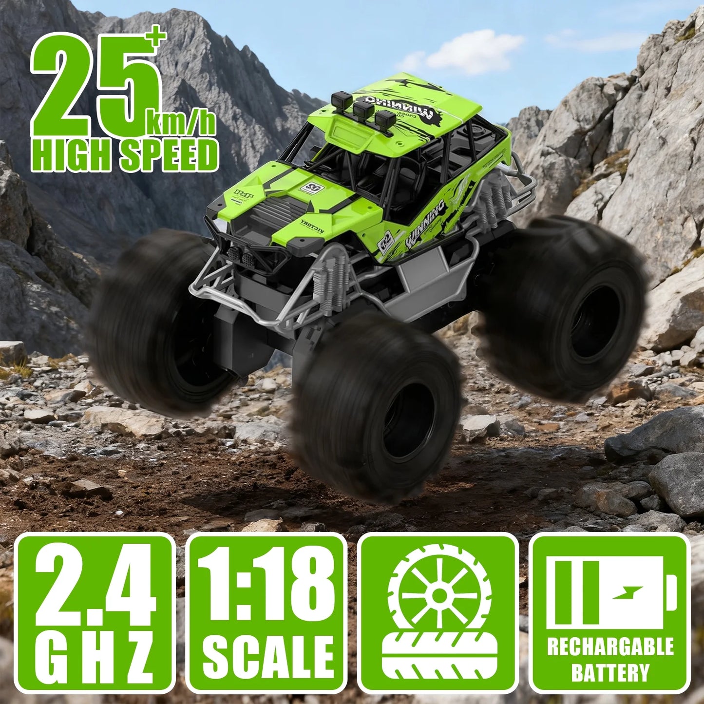 VKFVKF 1:18 Remote Control Cars, RC Monster Truck for Kids, RC Cars Toys Gifts for Boys,Kids RC Vehicle for Two Battery