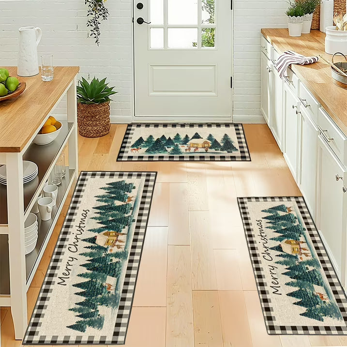 Laoyebaoho Christmas Kitchen Rugs Sets of 3, Kitchen Mats ,Bohemian Machine Washable Rugs Mats