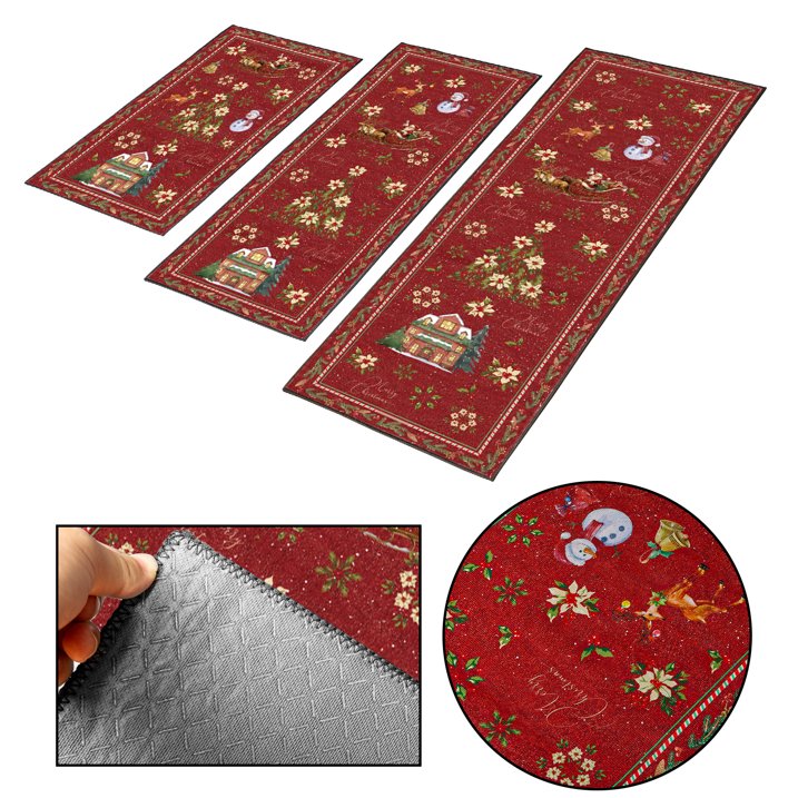 Laoyebaoho Christmas Kitchen Rugs Sets of 3, Kitchen Mats ,Bohemian Machine Washable Rugs Mats