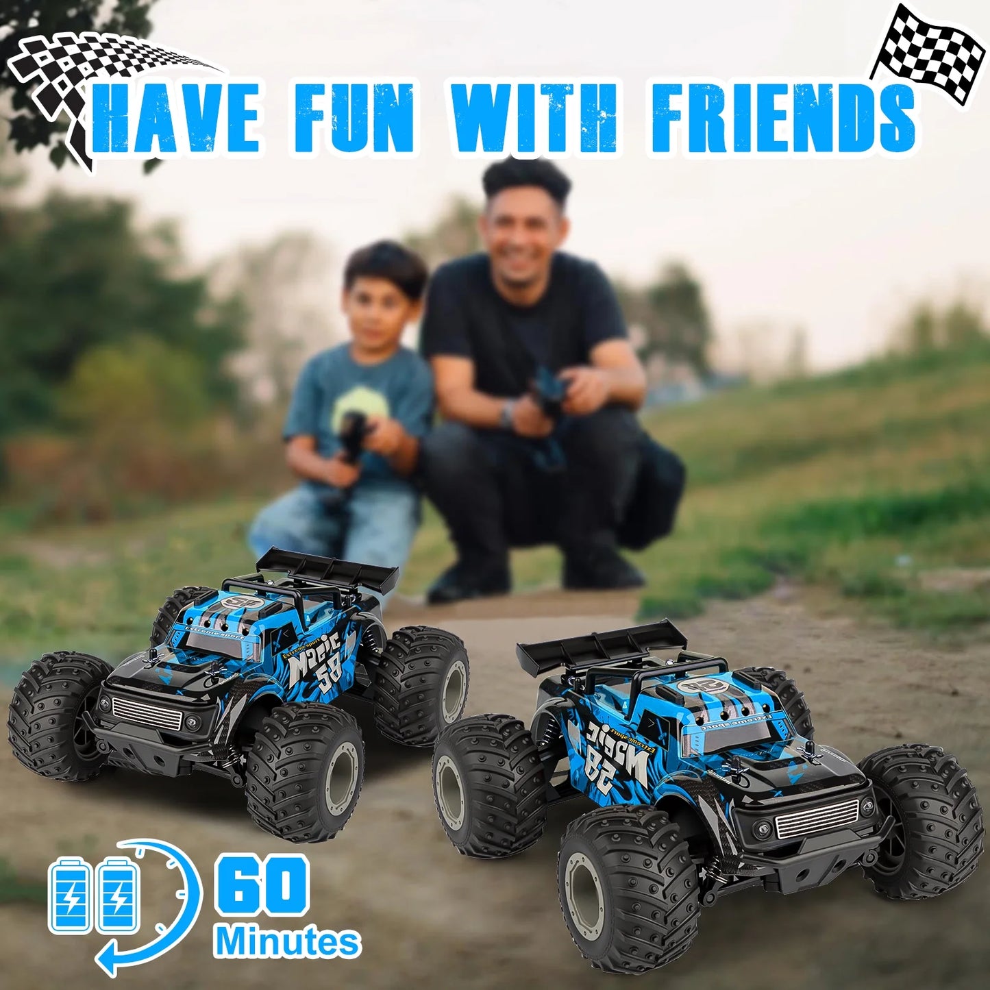 VKFVKF Remote Control Car, RC Car for Kids, RC Monster Truck with Lights & Headlights,All Terrain Off Road Vehicle, Gift for Boys/Girls Age 4+