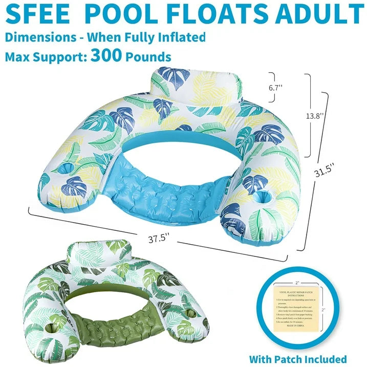 VKFVKF Inflatable Pool Float Chair,2Pack Pool Float Lounge,Pool Toy Party Floaties for Adults with Cup Holder