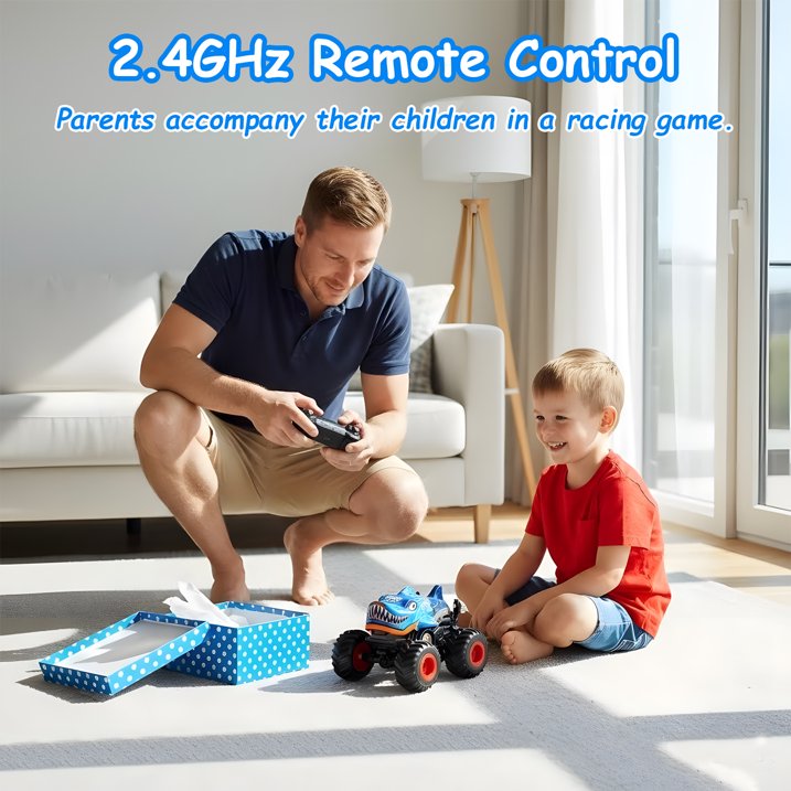 VKFVKF RC Monster Trucks, Remote Control Car with Light & Sound, 360° Rotating RC Stunt Car for Boys