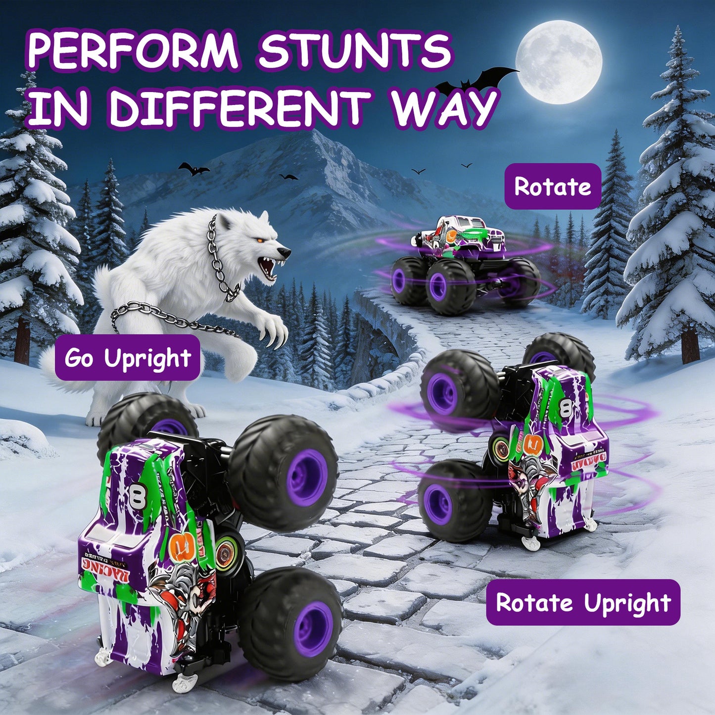 VKFVKF Remote Control Monster Trucks, 4WD Off-Road Car Gifts for Boys/Girls with with Spray, Light & Sound