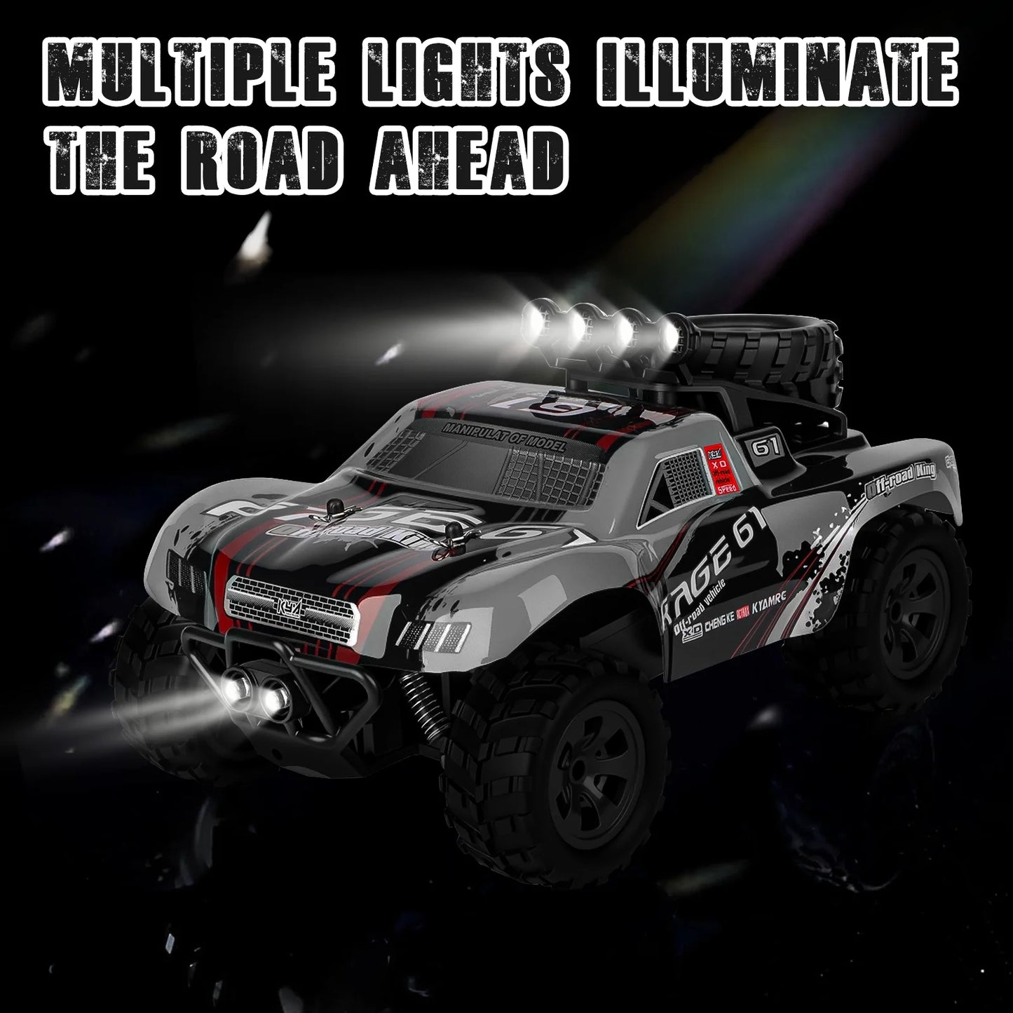 VKFVKF Remote Control Car, RC Car for Kids, RC Monster Truck with Lights & Headlights,All Terrain Off Road Vehicle, Gift for Boys/Girls Age 4+