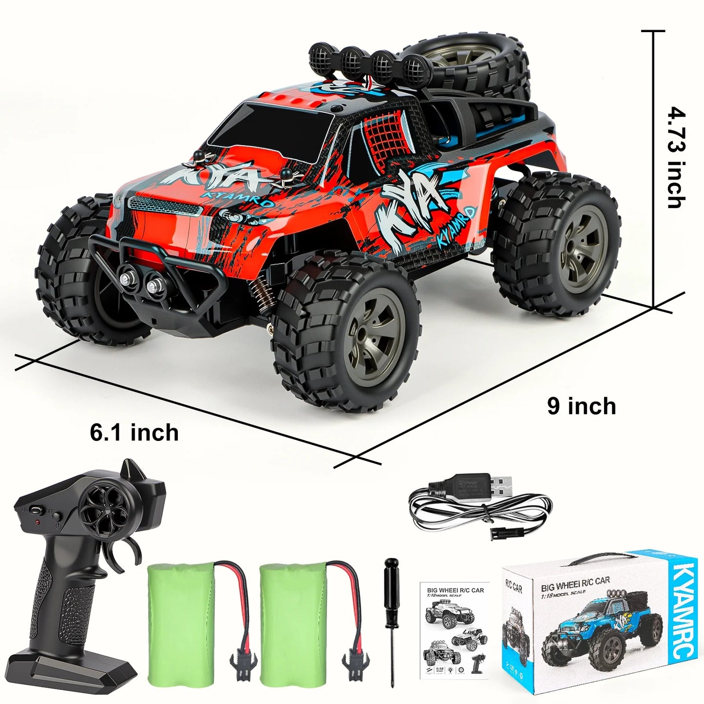 VKFVKF Remote Control Car, RC Car for Kids, RC Monster Truck with Lights & Headlights,All Terrain Off Road Vehicle, Gift for Boys/Girls Age 4+