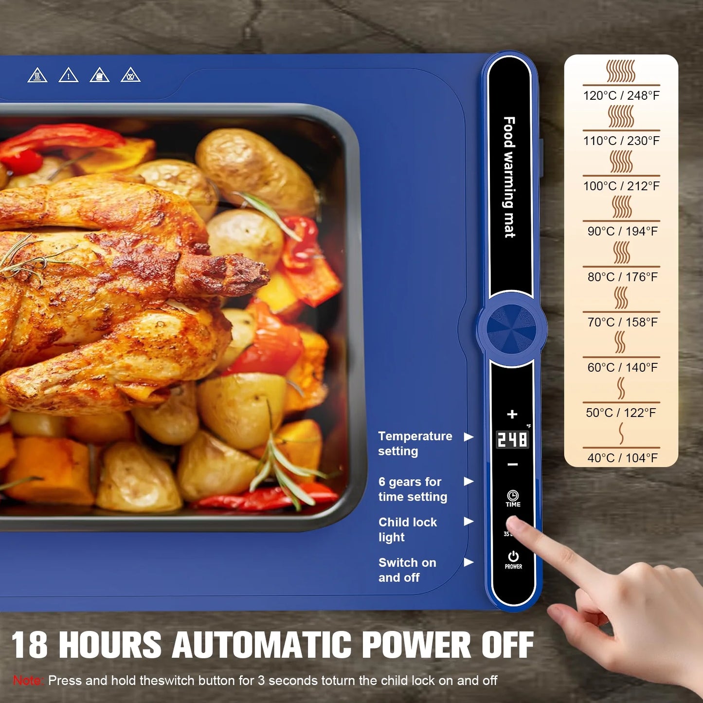 VKFVKF Electric Warming Tray,Portable Food Warming Mat, 9 Temperature Settings Food Warming Trays,Large Size 26x15.3 in,Residential,