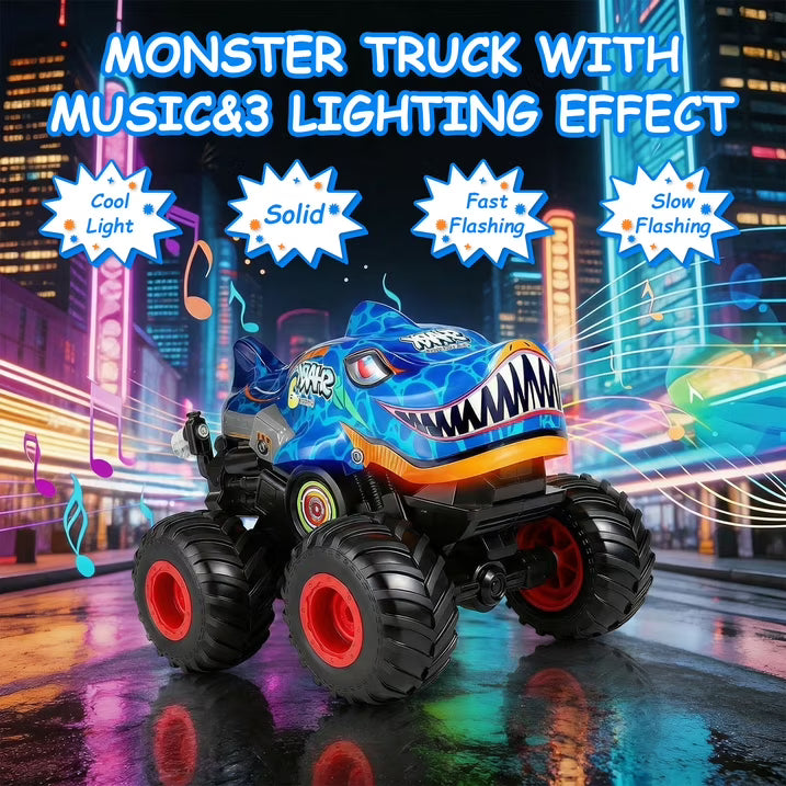 VKFVKF RC Monster Trucks, Remote Control Car with Light & Sound, 360° Rotating RC Stunt Car for Boys