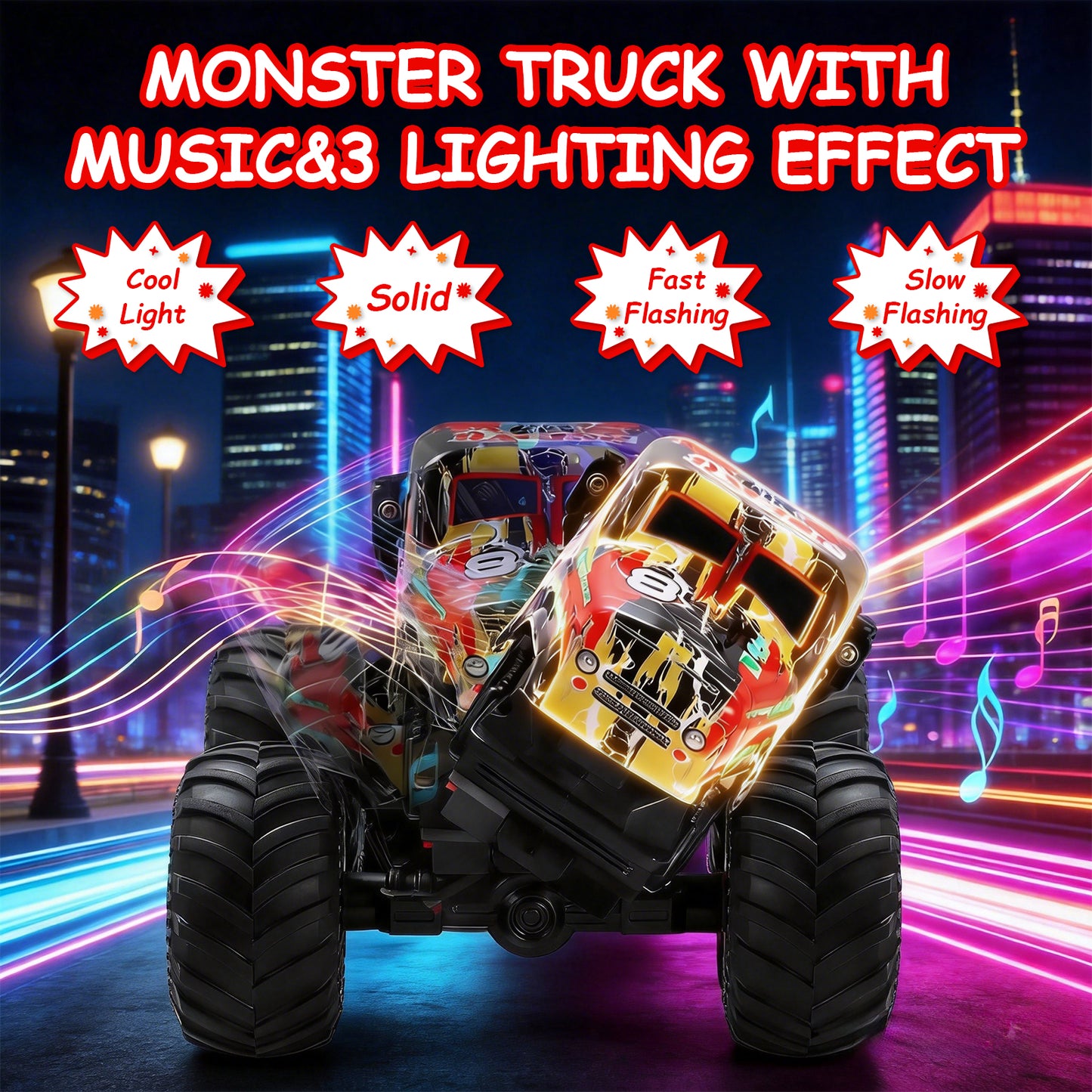 VKFVKF Rc Monster Trucks,Remote Control Car with Spray, Light & Sound,360° Rotating RC Stunt Car for Boys