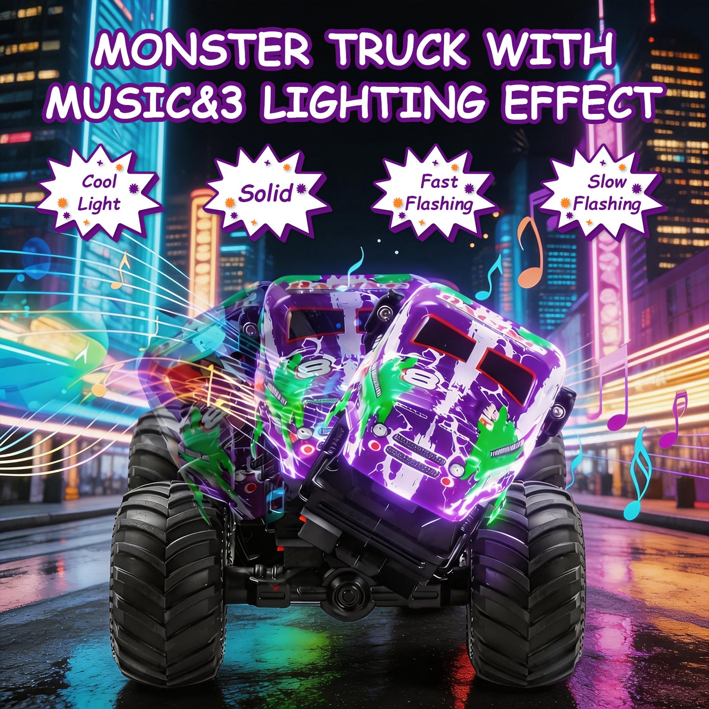 VKFVKF Remote Control Monster Trucks, 4WD Off-Road Car Gifts for Boys/Girls with with Spray, Light & Sound