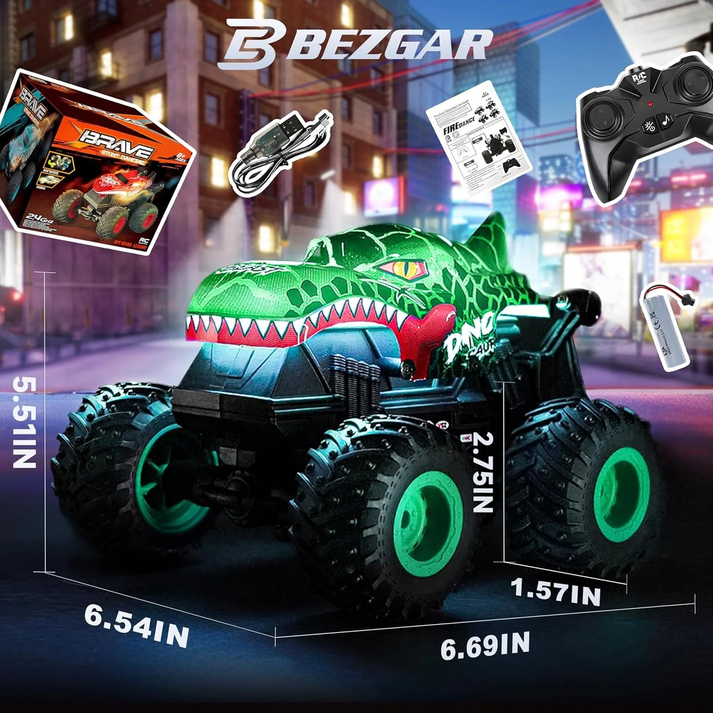 RC Monster Truck Toys, Remote Control Cars for Kids, Dinosaur RC Cars with Light & Music,Stunt, 360 Spin, Walk Upright