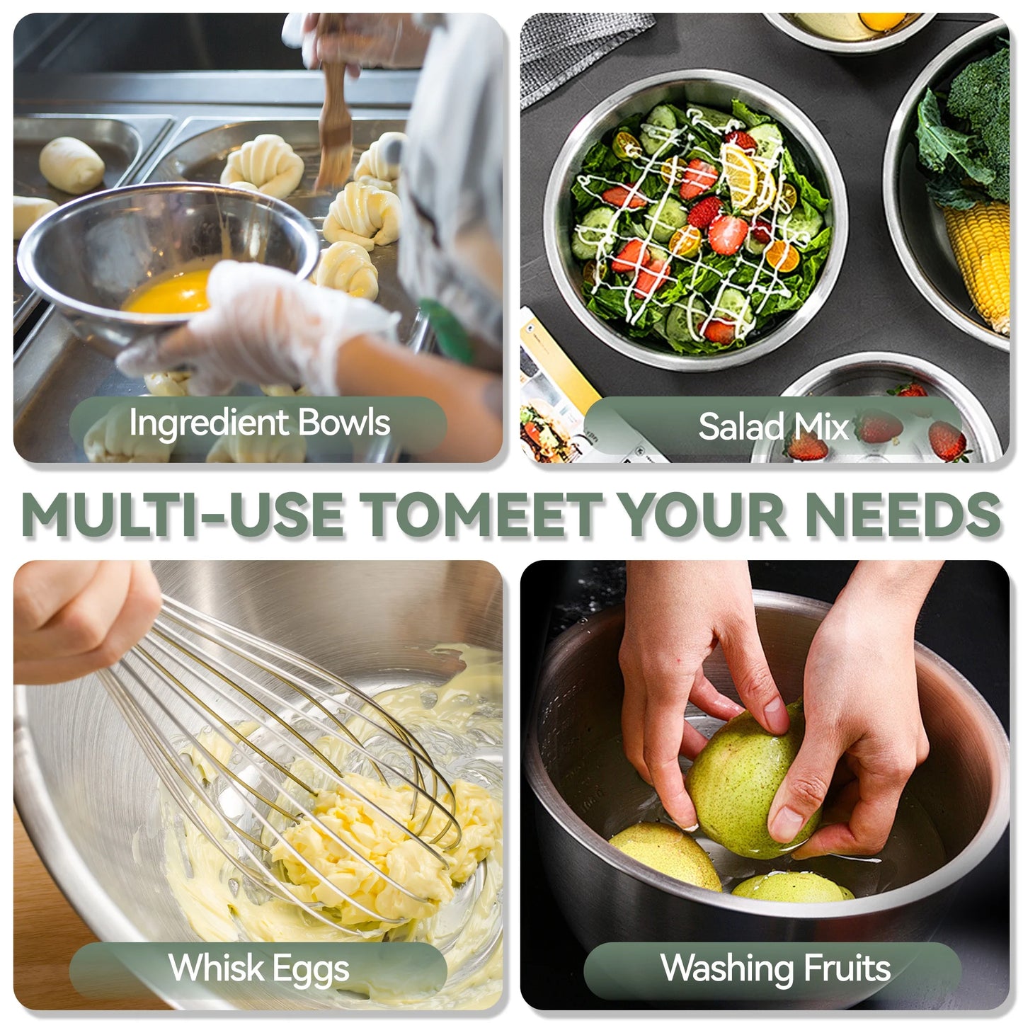 Laoyebaoho Stainless Steel Mixing Bowls with Lids, 9 Pcs Metal Nesting Mixing Bowls for Kitchen,Great for Cooking, Baking, Serving