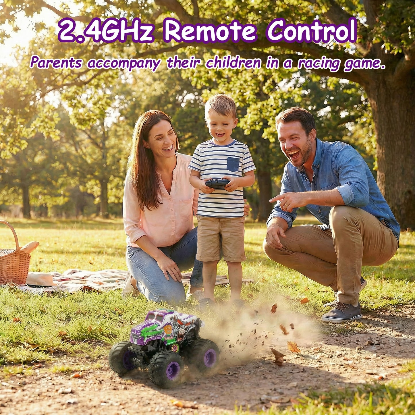 VKFVKF Remote Control Monster Trucks, 4WD Off-Road Car Gifts for Boys/Girls with with Spray, Light & Sound