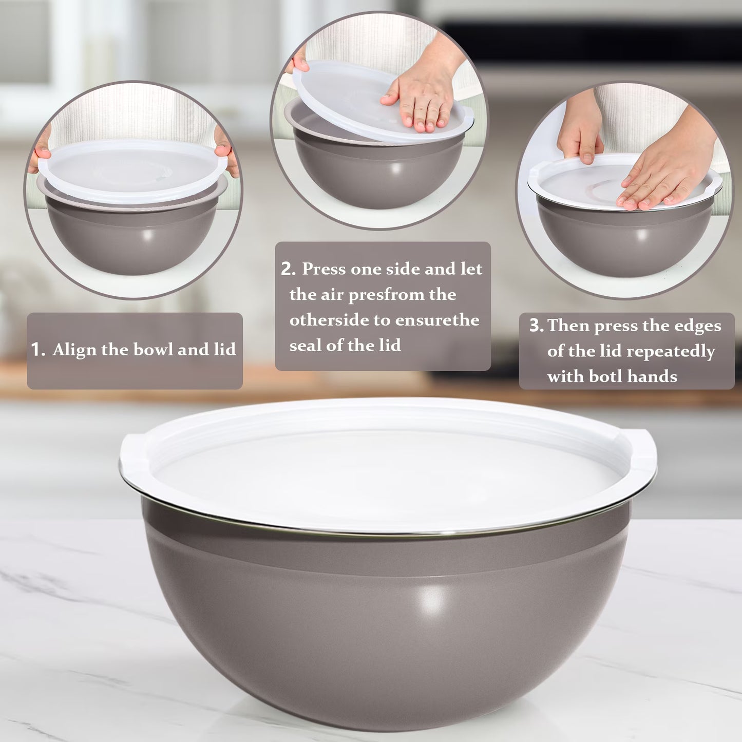 Laoyebaoho Stainless Steel Mixing Bowls Set, Mixing Bowls with Lids, Metal Nesting Storage Bowls for Kitchen
