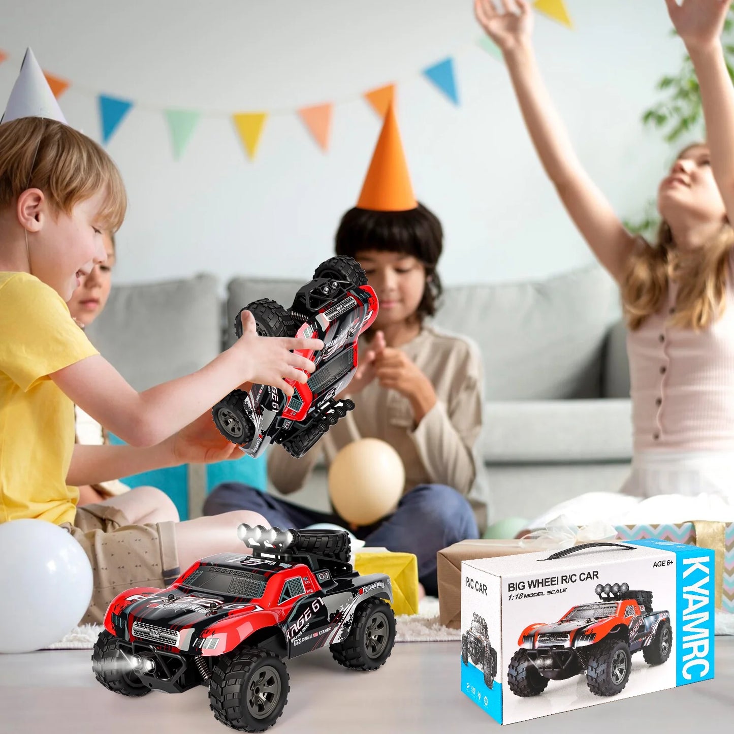 VKFVKF Remote Control Car, RC Car for Kids, RC Monster Truck with Lights & Headlights,All Terrain Off Road Vehicle, Gift for Boys/Girls Age 4+