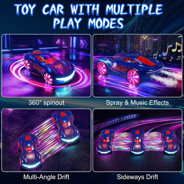 VKFVKF RC Monster Truck Toys, Remote Control Cars for Kids, 1:16 RC Cars with Light & Music, Stunt, 360° Spin, Left/Right Side Driving, Dual Spray