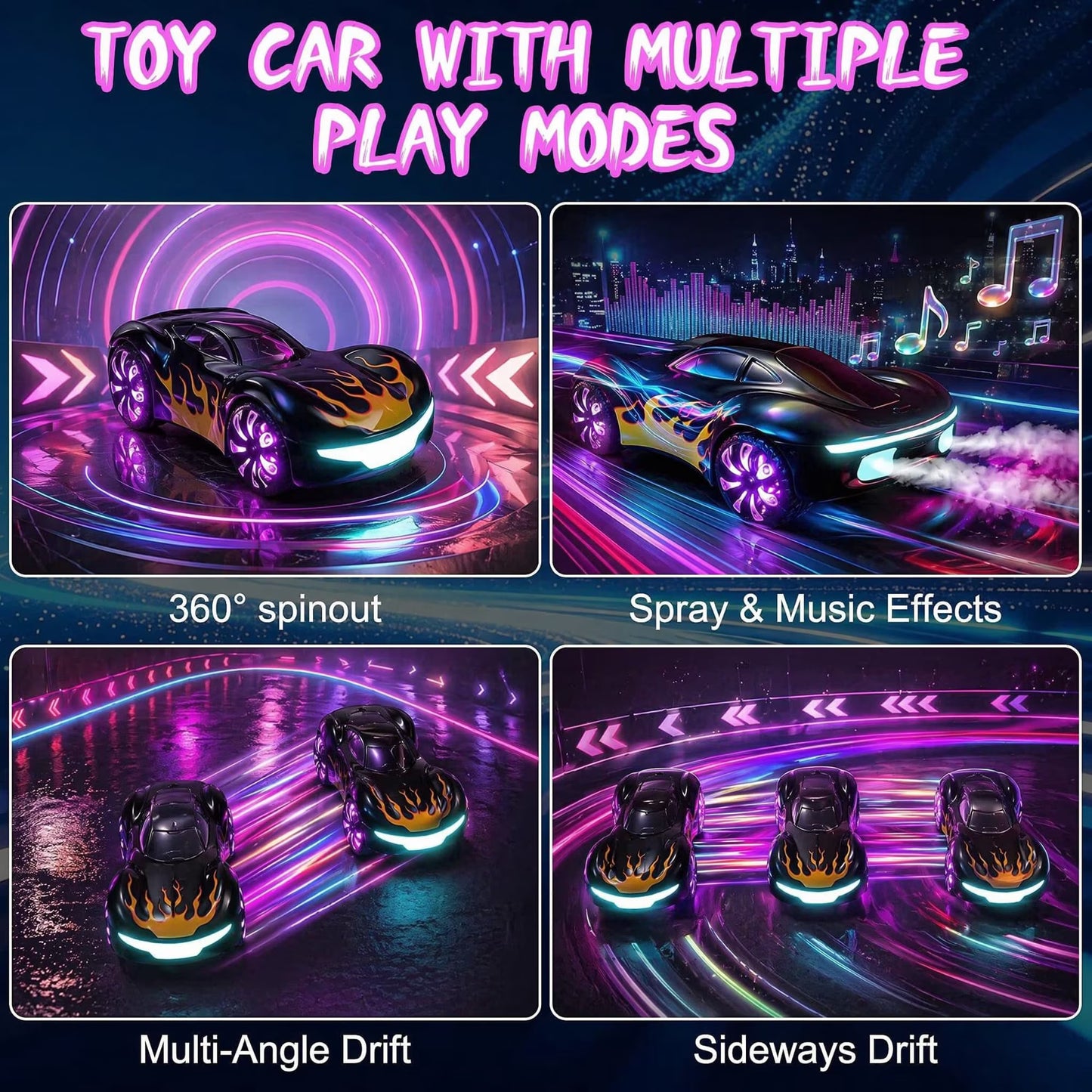 VKFVKF RC Monster Truck Toys, Remote Control Cars for Kids, 1:16 RC Cars with Light & Music, Stunt, 360° Spin, Left/Right Side Driving, Dual Spray