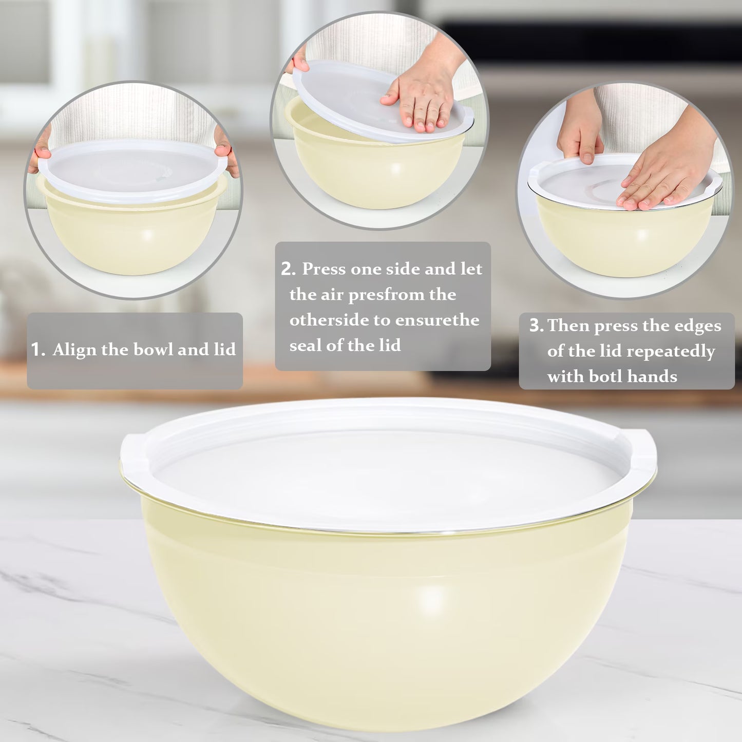 Stainless Steel Mixing Bowls with Lids Set, Laoyebaoho Metal Nesting Salad Bowls, Airtight Lids, Large Prep Metal Mixing Bowls for Kitchen
