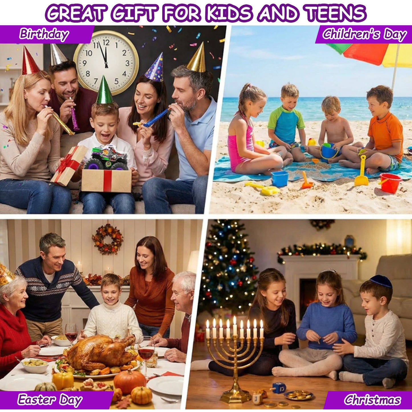 VKFVKF Remote Control Monster Trucks, 4WD Off-Road Car Gifts for Boys/Girls with with Spray, Light & Sound