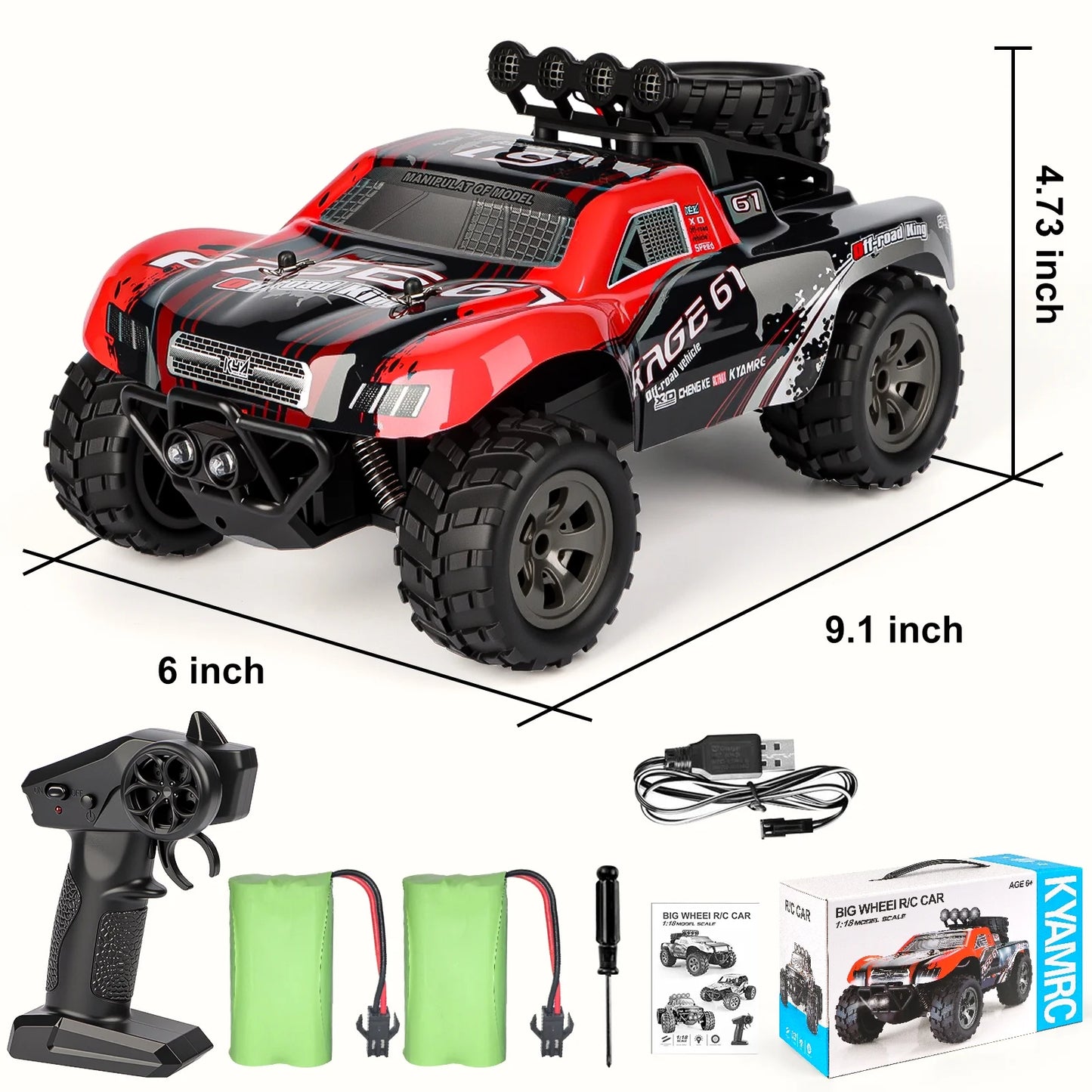 VKFVKF Remote Control Car, RC Car for Kids, RC Monster Truck with Lights & Headlights,All Terrain Off Road Vehicle, Gift for Boys/Girls Age 4+