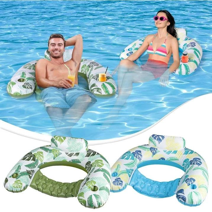 VKFVKF Inflatable Pool Float Chair,2Pack Pool Float Lounge,Pool Toy Party Floaties for Adults with Cup Holder