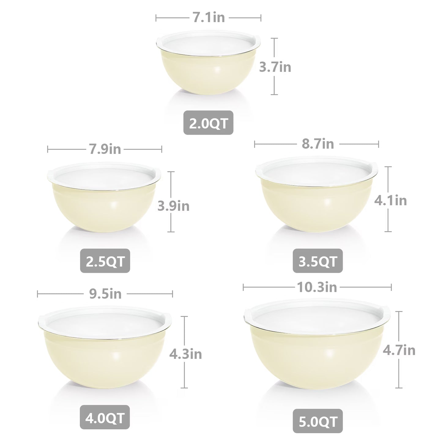 Stainless Steel Mixing Bowls with Lids Set, Laoyebaoho Metal Nesting Salad Bowls, Airtight Lids, Large Prep Metal Mixing Bowls for Kitchen