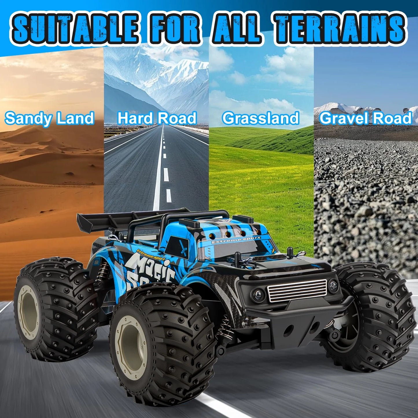 VKFVKF Remote Control Car, RC Car for Kids, RC Monster Truck with Lights & Headlights,All Terrain Off Road Vehicle, Gift for Boys/Girls Age 4+
